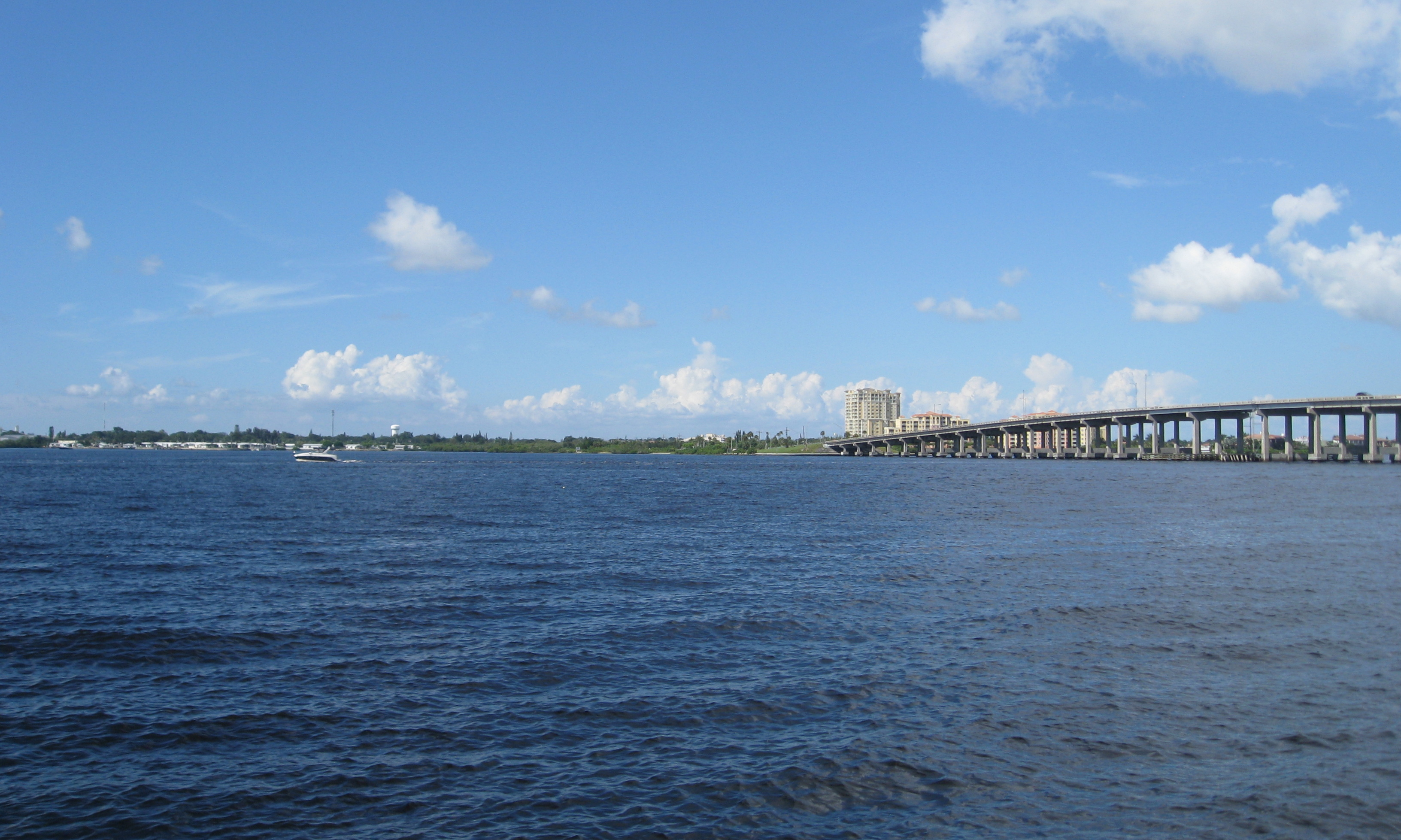 The DeSoto Bridge spans the Manatee River in a September 2013 view from Bradenton Riverwalk.